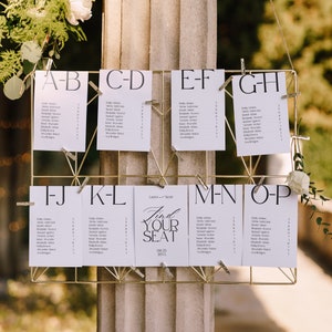Schede per grafici dei posti a sedere in ordine alfabetico, modello di disposizione dei posti a sedere per matrimoni, 4x6, 5x7, A5, A6, modello Canva modificabile, download istantaneo, BW027
