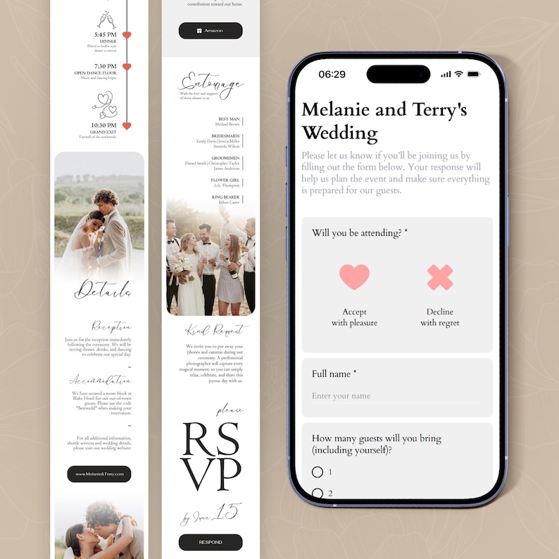 Digital Wedding Website Invitation: Trackable RSVP, Music, Live Countdown, Save the Date, Map, Online Invite (Fully Editable Canva Template) zdjęcie 2
