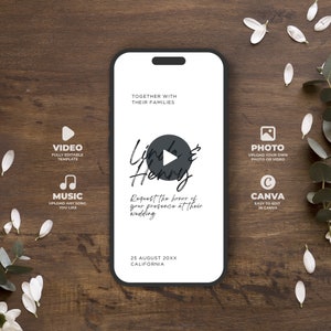 Animated Wedding Invitation Template, Fully Editable Wedding Video Invitation, Digital Invite, Canva Template, Instant Download, BW026