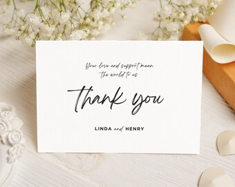 Modèle de carte de remerciement minimaliste, mariage simple moderne Merci, cartes de remerciement modifiables, modèle de toile, téléchargement immédiat, BW026