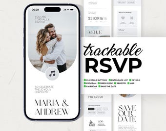 Minimalist Wedding Web Invitation: RSVP, Countdown Timer Canva Template (Digital Download)