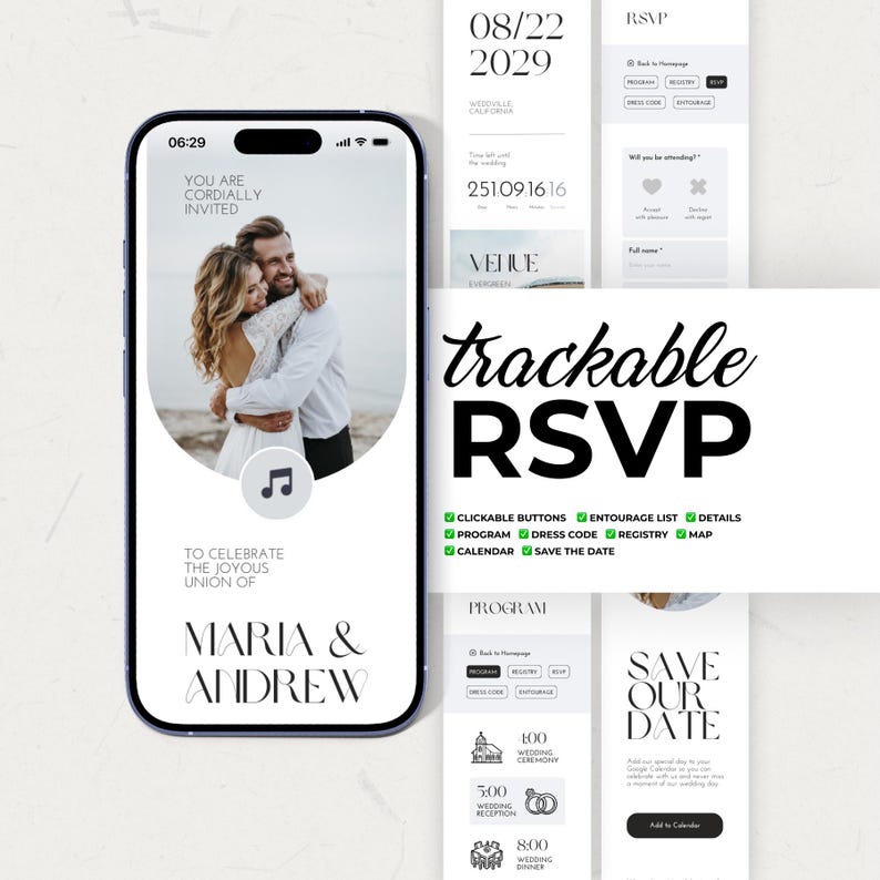 Minimalist Wedding Web Invitation: RSVP, Countdown Timer Canva Template (Digital Download) image 1