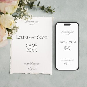Wedding Invitation Template, Digital Wedding Invite, Modern Simple Fully Editable Printable Canva Template, Instant Download, BW027
