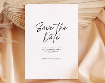 Wedding Save the Date Card Template, Modern Script Fully Editable & Printable Save the Date, Canva Template, Instant Download, BW026