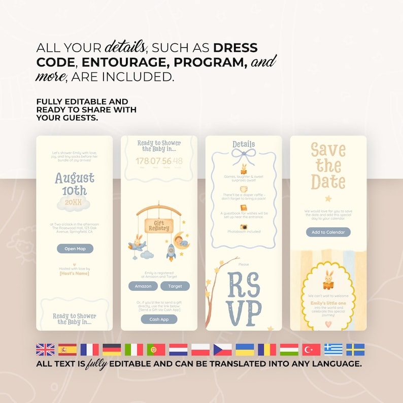 Baby Shower Digital Invitation Website with RSVP, Music, Countdown, Gift Registry, Twinkle Little Star Invite (Editable Canva Template) image 7