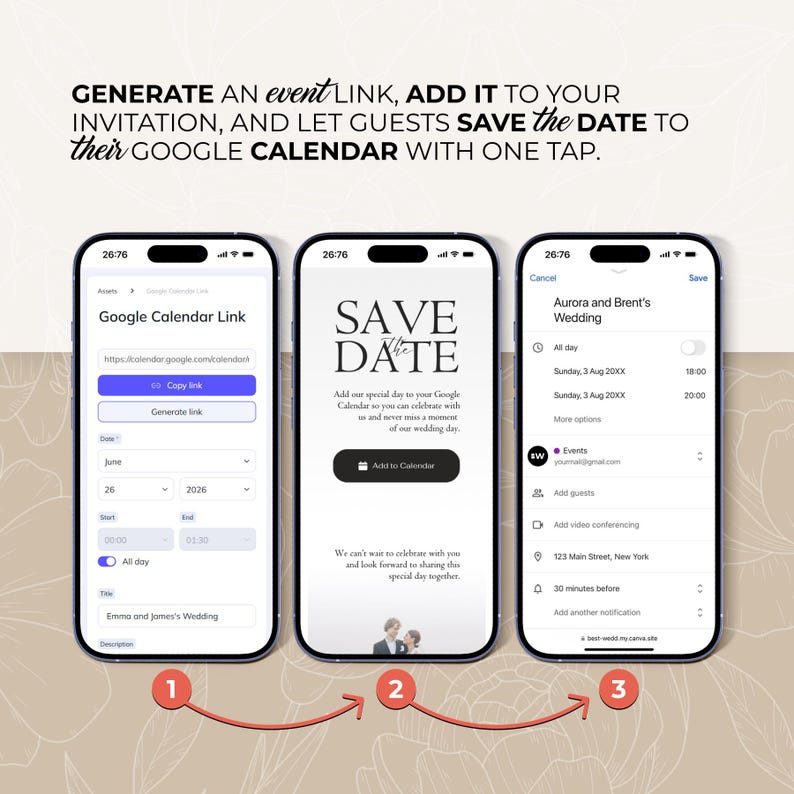 Digitale Hochzeitseinladung mit Countdown, Musik, Details und nachverfolgbarer Antwortmöglichkeit (bearbeitbare Canva-Vorlage) + Bonus Bild 9