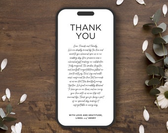 Electronic Thank You Card Template, Minimalist Wedding Thank You for Phone, Digital Thank You Cards, Canva Template, Instant Download, BW026