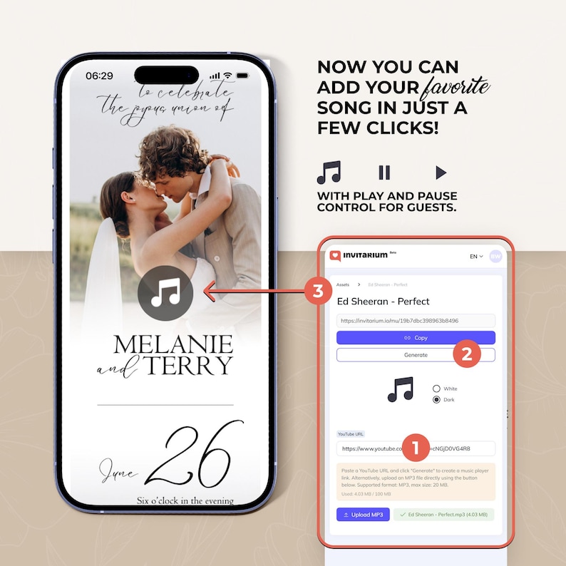 Digital Wedding Website Invitation: Trackable RSVP, Music, Live Countdown, Save the Date, Map, Online Invite (Fully Editable Canva Template) zdjęcie 4