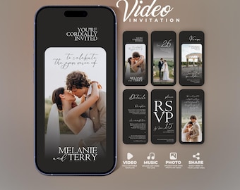 Editable Wedding Video Invitation, Modern Invite Canva Template with Photo and Music