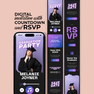Digital Graduation Invitation Website Class of 2026 with Music, Trackable RSVP, Live Countdown, (Editable Party Invite Canva Template)