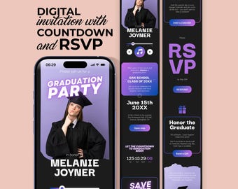 Digital Graduation Invitation Website Class of 2026 with Music, Trackable RSVP, Live Countdown, (Editable Party Invite Canva Template)