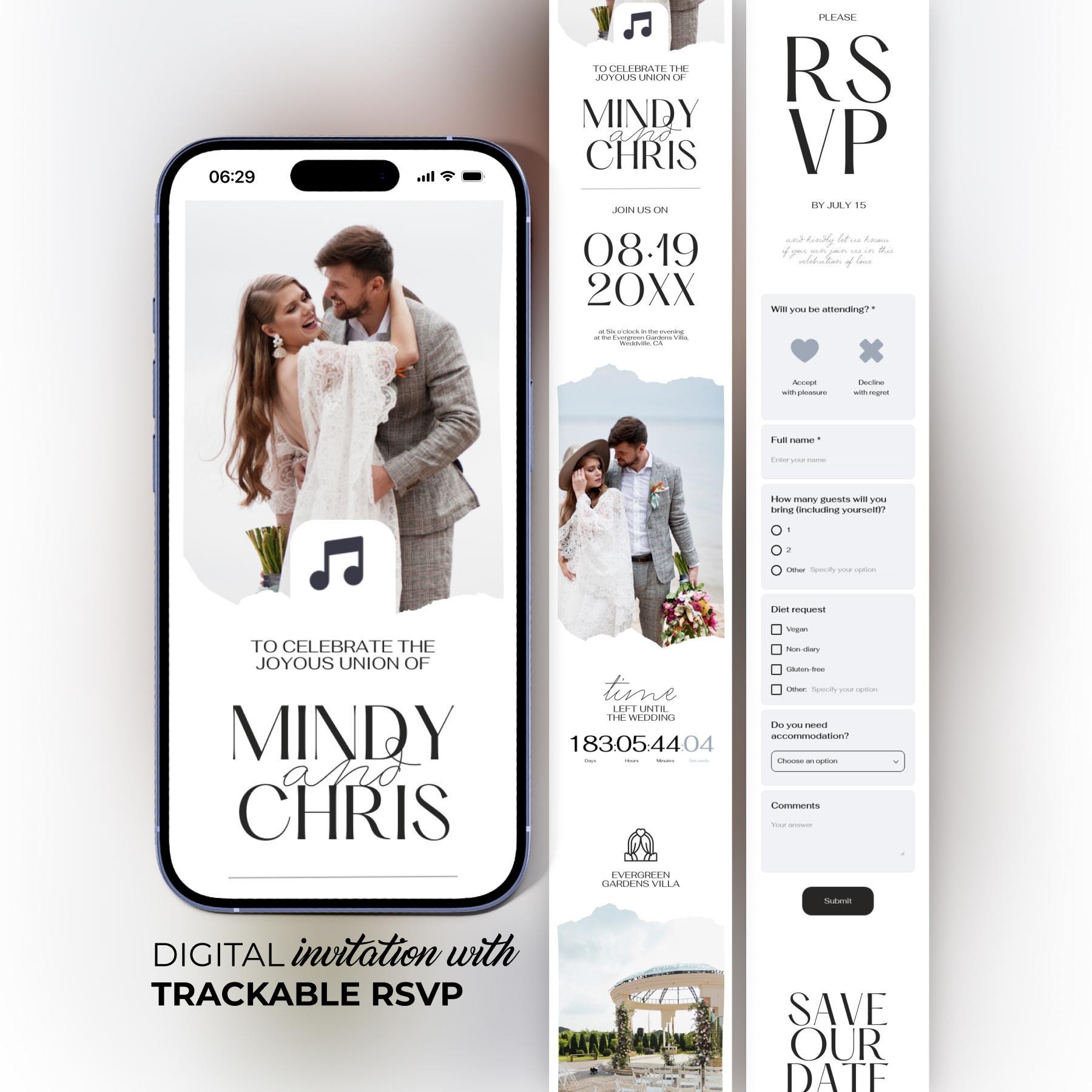All in One Wedding Invitation Website Template With RSVP Map Music and All in One Wedding Invitation Website Template With RSVP Map Music and