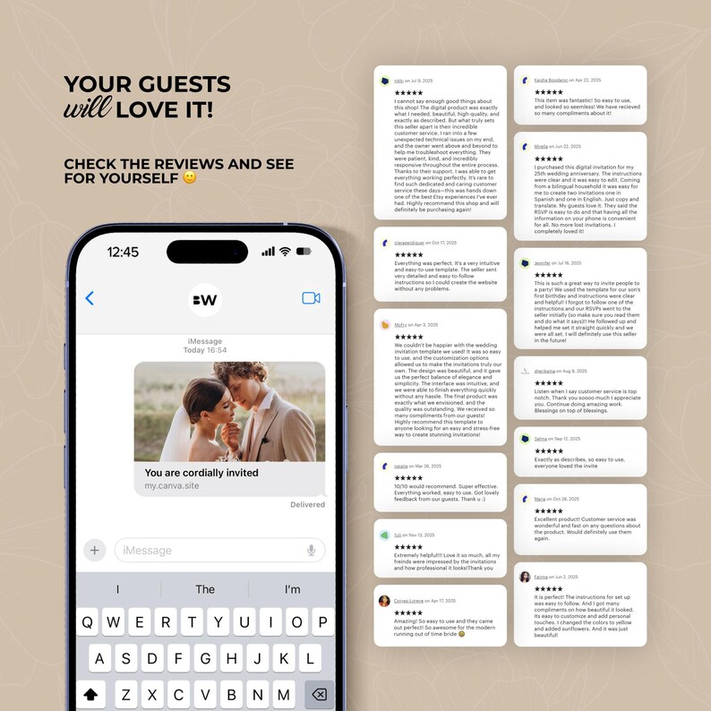 Digital Wedding Website Invitation: Trackable RSVP, Music, Live Countdown, Save the Date, Map, Online Invite (Fully Editable Canva Template) zdjęcie 17