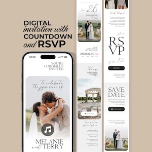 Digital Wedding Website Invitation: Trackable RSVP, Music, Live Countdown, Save the Date, Map, Online Invite (Fully Editable Canva Template) zdjęcie 1