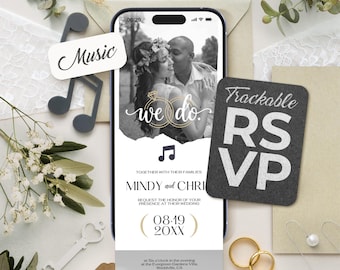 Wedding Invitation Digital: RSVP, Music, Countdown, Save the Date, Registry, Details (Canva Template)
