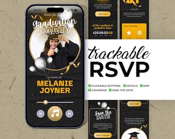 Digital Graduation Party Invitation: Class of 2026 Website with Music, Trackable RSVP, Live Countdown, Map, Editable Canva Template