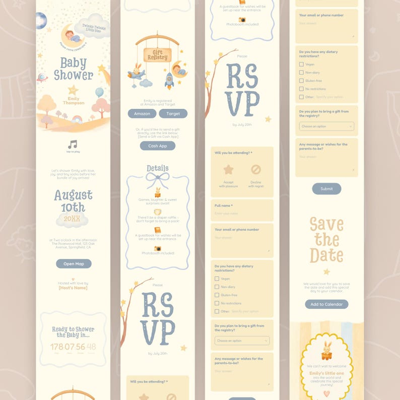 Baby Shower Digital Invitation Website with RSVP, Music, Countdown, Gift Registry, Twinkle Little Star Invite (Editable Canva Template) image 2