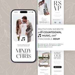 Digital Wedding Invitation: RSVP, Music, Map, Countdown, Registry, Save the Date, Details (Canva Website Template) BW025