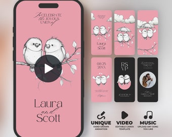 Cartoon Wedding Video Invite: Animated Hand-Drawn Design (Canva Template) BW027
