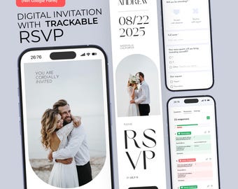 Modèle de site Web de faire-part de mariage numérique : RSVP en ligne avec suivi, Evite, BW011