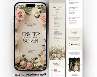 Digital Wedding Invitation Template with Flowers: Trackable RSVP, Map, Music, Details (Canva Website)