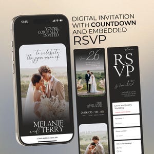 Digitale Hochzeitseinladung mit eingebettetem Countdown-Timer, verfolgbare Antwortkarte und Karte, WEB-Ankündigung, Website-Einladung BW016