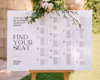 Alphabetical Seating Chart Sign, Wedding Seating Chart Template, Printable Seating Plan, Edit with Canva Template, Instant Download, BW023