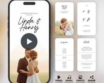Animated Wedding Invitation Template: Photo & Music, RSVP (Canva)