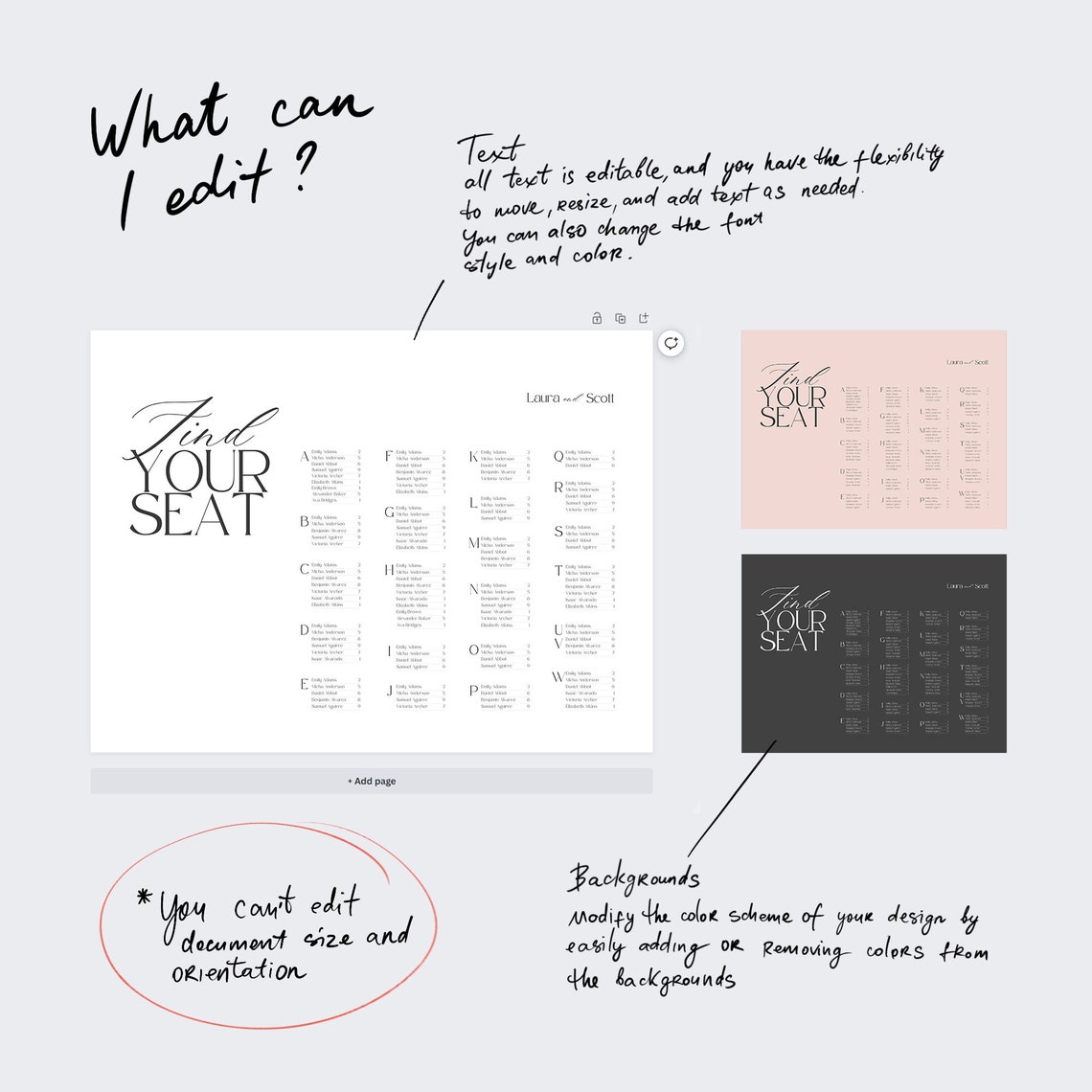 Alphabetical Seating Chart Canva Template, Horizontal Wedding Seating ...