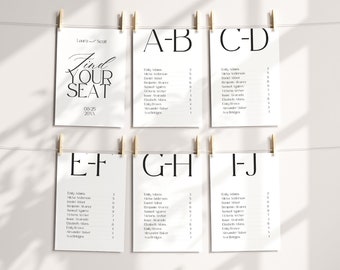 Wedding Seating Arrangement Template, Alphabetical Seating Chart Cards, 4x6, 5x7, A5, A6, Editable Canva Template, Instant Download, BW027