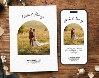 Wedding Invitation with Electronic Invite, Upload Your Photo, Modern Printable Wedding Invitation Canva Template Instant Download, BW026