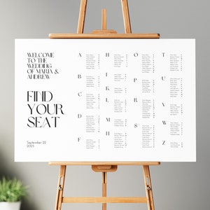 Wedding Seating Chart Sign, Alphabetical Seating Chart,  Minimalist Modern Wedding Seating Plan Canva Template, Instant Download, BW011