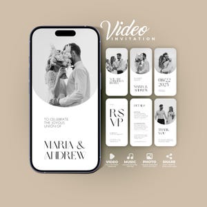 Animowany szablon zaproszenia ślubnego: zdjęcie i muzyka, RSVP (cyfrowy szablon zaproszenia Canva) BW011