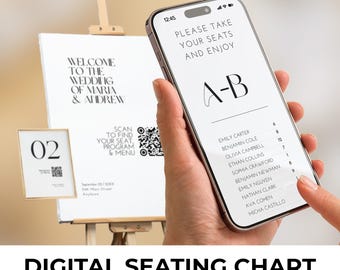 Digitaler Hochzeits-Sitzplan Website: Canva Template, QR Code Schild & Tischnummern BW011
