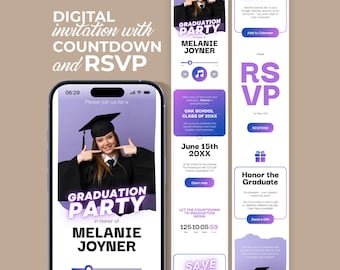 Class of 2026 Graduation Party Web Invitation: Trackable RSVP, Music, Countdown (Canva Template Digital Download)