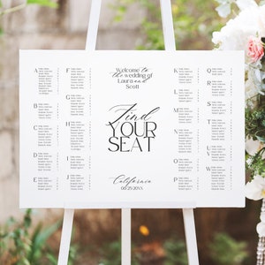 Alphabetical Seating Chart, Wedding Landscape Seating Chart Sign, Printable Seating Plan Editable Canva Template, Instant Download, BW027