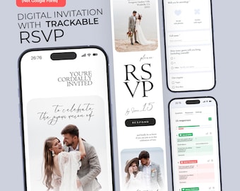 Modèle d'invitation de mariage RSVP avec suivi (téléchargement numérique) BW016