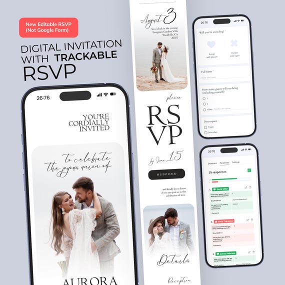 Trackable RSVP Wedding Website Invitation Template (Digital Download) BW016