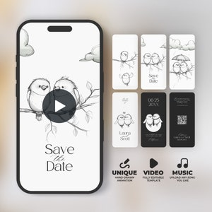 Unieke video: Save the Date met muziek, creatieve geanimeerde uitnodiging, Digital Save the Date, Cartoon Canva-sjabloon Instant Download, BW027