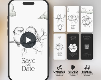 Unique Video Save the Date with Music, Creative Animated Wedding Invite, Digital Save the Date, Instant Download Cartoon Canva Template