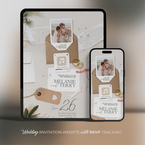 Digital Wedding Invitation Website and HTML Email: RSVP Tracking, Countdown, Music, Save the Date, Details (Canva Template)
