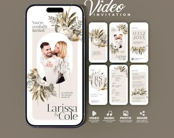 Boho Wedding Video Invitation: Editable Floral Canva Template, Fully Editable Digital Invite