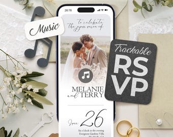 Digital Wedding Invitation with Countdown, Music, Details, and Trackable RSVP (Editable Canva Template) BW016