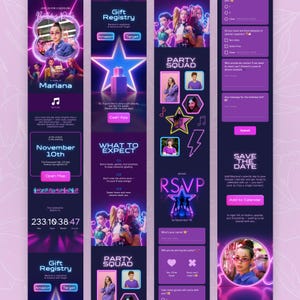 May include: A digital invitation for a birthday celebration, featuring a photo of Mariana. The design is predominantly purple with accents of pink and white, including text such as "November 10th" and "RSVP".