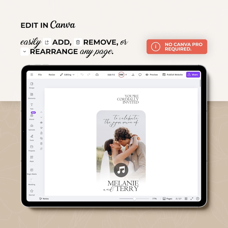 Digital Wedding Website Invitation: Trackable RSVP, Music, Live Countdown, Save the Date, Map, Online Invite (Fully Editable Canva Template) zdjęcie 5