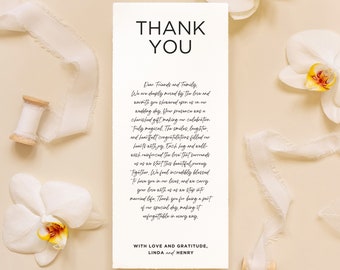 Modèle de carte de remerciement, Merci de mariage minimaliste, cartes de remerciement 4 x 9, entièrement modifiables, modèle Canva, téléchargement immédiat, BW026