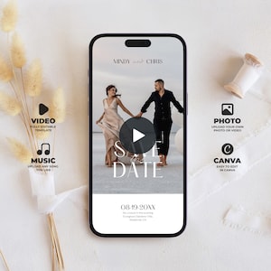 Video Save the Date Template with Your Photo, Animated Wedding Invitation, Digital Save the Date, Canva Template, Instant Download, BW025