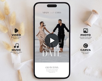 Animated Wedding Save the Date Video: Photo Template (Canva, Instant Download) BW025