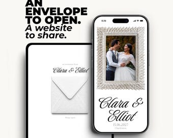 Classic White Wedding Invitation Website, Editable Digital Template with Envelope Animation and Music, RSVP, Countdown, Instant Access