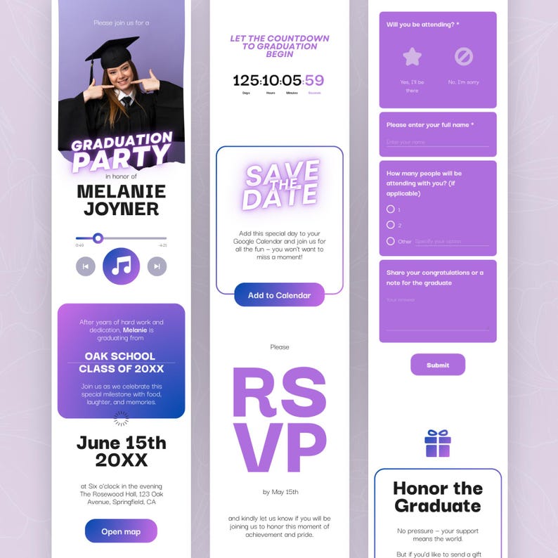 Class of 2026 Digital Graduation Invitation: Canva Website Template with Trackable RSVP & Countdown zdjęcie 2